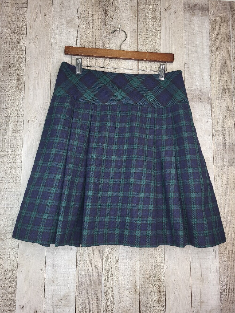 Brooks Brothers Navy and Green Plaid Pleated Skirt